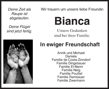 Traueranzeige von Bianca  von Trauerportal Rhein Main Presse