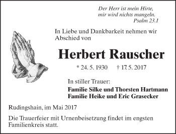 Traueranzeige von Herbert Rauscher von  Kreisanzeiger