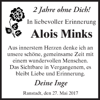 Traueranzeige von Alois Minks von  Kreisanzeiger