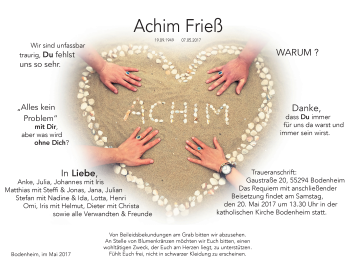 Traueranzeige von Achim Frieß von Trauerportal Rhein Main Presse