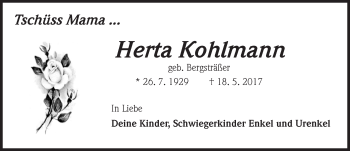 Traueranzeige von Herta Kohlmann von Trauerportal Rhein Main Presse