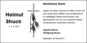 Traueranzeige von Helmut Struck von Trauerportal Echo Online
