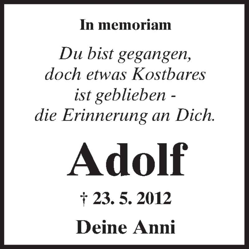  Traueranzeige für Adolf  vom 23.05.2017 aus  Kreisanzeiger