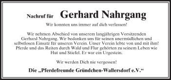 Traueranzeige von Gerhad Nahrgang von VRM Trauer