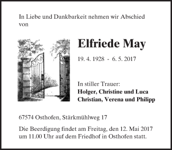 Traueranzeige von Elfriede May von Trauerportal Rhein Main Presse