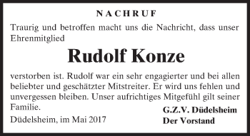 Traueranzeige von Rudolf Konze von  Kreisanzeiger