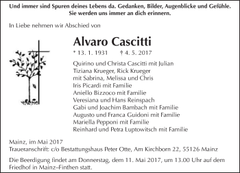 Traueranzeige von Alvaro Cascitti von Trauerportal Rhein Main Presse