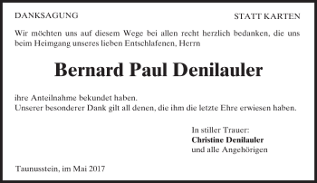 Traueranzeige von Bernard Paul Denilauler von Trauerportal Rhein Main Presse