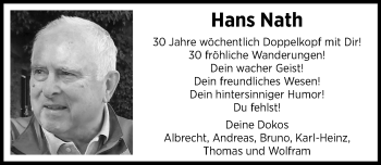 Traueranzeige von Hans Nath von Trauerportal Echo Online