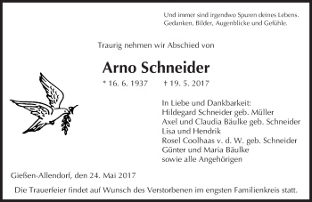 Traueranzeige von Arno Schneider von  Gießener Anzeiger