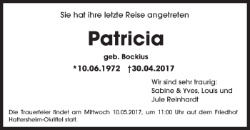 Traueranzeige von Patricia Bockius von Trauerportal Rhein Main Presse