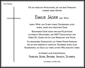 Traueranzeige von Emilie Jäger von VRM Trauer