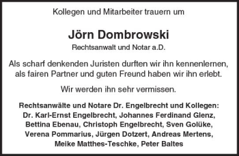 Traueranzeige von Jörn Dombrowski von Trauerportal Echo Online