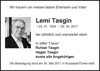 Traueranzeige von Lemi Tasgin von Trauerportal Echo Online