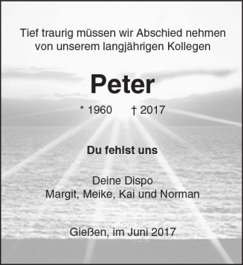 Traueranzeige von Peter  von  Gießener Anzeiger