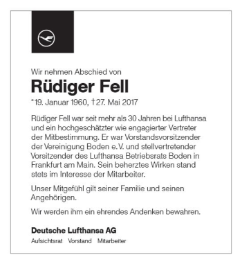 Traueranzeige von Rüdiger Fell von Trauerportal Rhein Main Presse