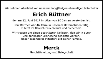 Traueranzeige von Erich Büttner von Trauerportal Echo Online