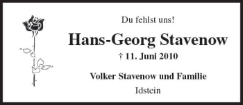 Traueranzeige von Hans-Georg Stavenow von Trauerportal Rhein Main Presse