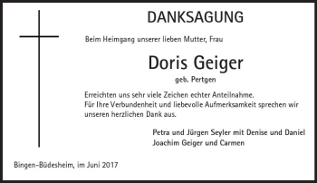 Traueranzeige von Doris Geiger von Trauerportal Rhein Main Presse