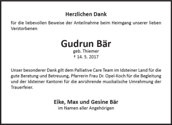 Traueranzeige von Gudrun Bär von Trauerportal Rhein Main Presse