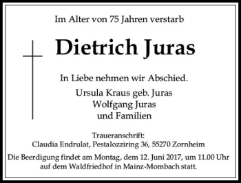 Traueranzeige von Dietrich Juras von Trauerportal Rhein Main Presse