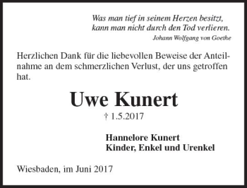 Traueranzeige von Uwe Kunert von Trauerportal Rhein Main Presse