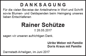 Traueranzeige von Rainer Schütze von Trauerportal Echo Online