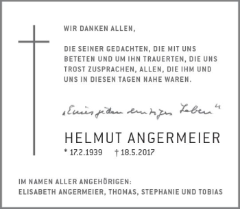 Traueranzeige von Helmut Angermeier von Trauerportal Echo Online