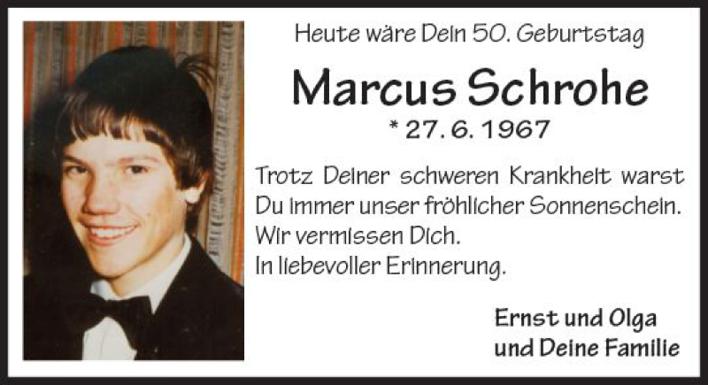  Traueranzeige für Marcus Schrohe vom 27.06.2017 aus Trauerportal Rhein Main Presse