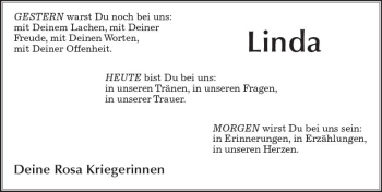 Traueranzeige von Linda  von Trauerportal Rhein Main Presse
