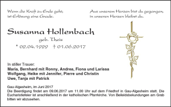 Traueranzeige von Susanna Hollenbach von Trauerportal Rhein Main Presse