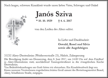 Traueranzeige von Janos Sziva von Trauerportal Rhein Main Presse