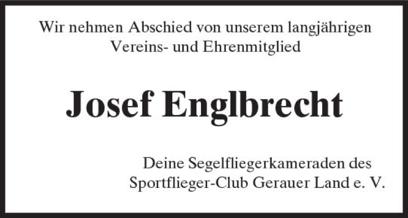  Traueranzeige für Josef Englbrecht vom 09.06.2017 aus Trauerportal Rhein Main Presse