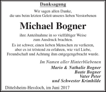 Traueranzeige von Michael Bogner von Trauerportal Rhein Main Presse