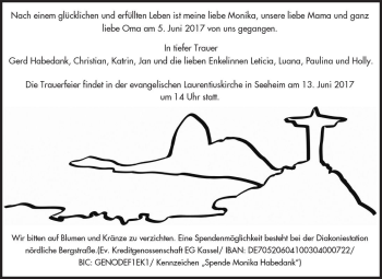 Traueranzeige von Monika Habedank von Trauerportal Echo Online