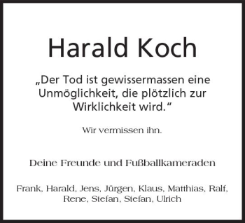 Traueranzeige von Harald Koch von Trauerportal Echo Online