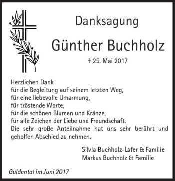 Traueranzeige von Günther Buchholz von Trauerportal Rhein Main Presse