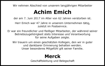 Traueranzeige von Achim Emich von Trauerportal Echo Online