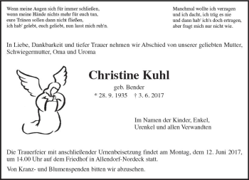 Traueranzeige von Christine Kuhl von  Gießener Anzeiger