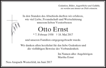 Traueranzeige von Otto Ernst von  Usinger Anzeiger