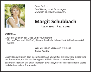 Traueranzeige von Margit Schubbach von  Camberger Anzeiger