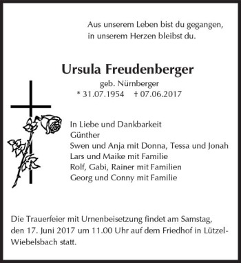 Traueranzeige von Ursula Freudenberger von Trauerportal Echo Online
