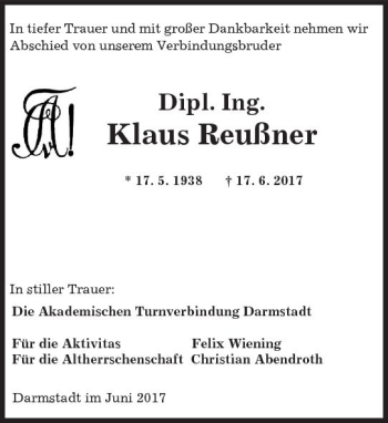 Traueranzeige von Klaus Reußner von Trauerportal Rhein Main Presse