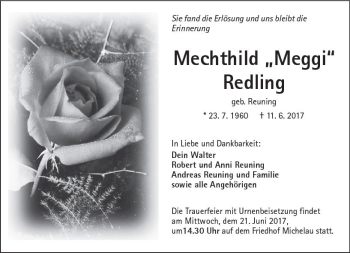 Traueranzeige von Mechthild Redling von  Kreisanzeiger