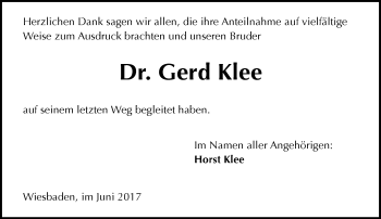 Traueranzeige von Gerd Klee von Trauerportal Rhein Main Presse
