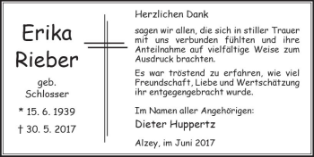 Traueranzeige von Erika Rieber von Trauerportal Rhein Main Presse