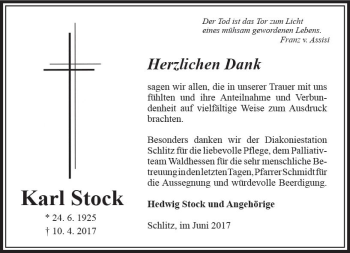 Traueranzeige von Karl Stock von VRM Trauer