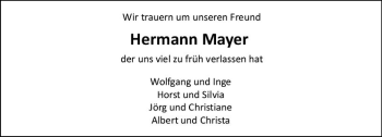 Traueranzeige von Hermann Mayer von Trauerportal Rhein Main Presse