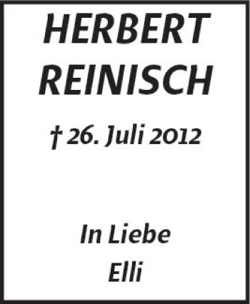 Traueranzeige von Herbert Reinisch von Trauerportal Echo Online