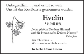 Traueranzeige von Eveline  von Trauerportal Rhein Main Presse
